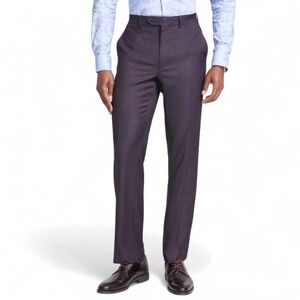 Tallia Mens Classic-fit Dress‎ Pants 42Wx32L Burgundy Wine Red Stretch E101479